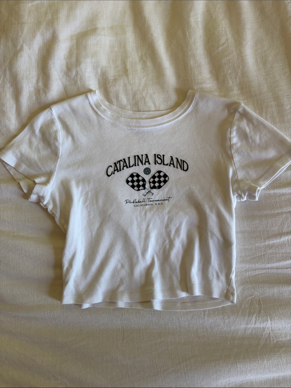 Catalina Island White Tee with Pickle Ball Graphic